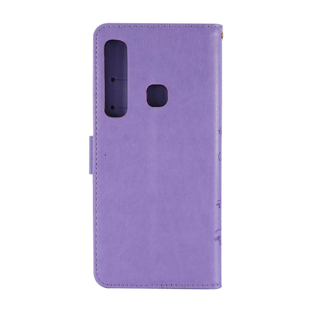 Imprint Butterfly Flower Stand Wallet Leather Cellphone Case for Samsung Galaxy A9 (2018)/A9 Star Pro/A9s - Purple - 2