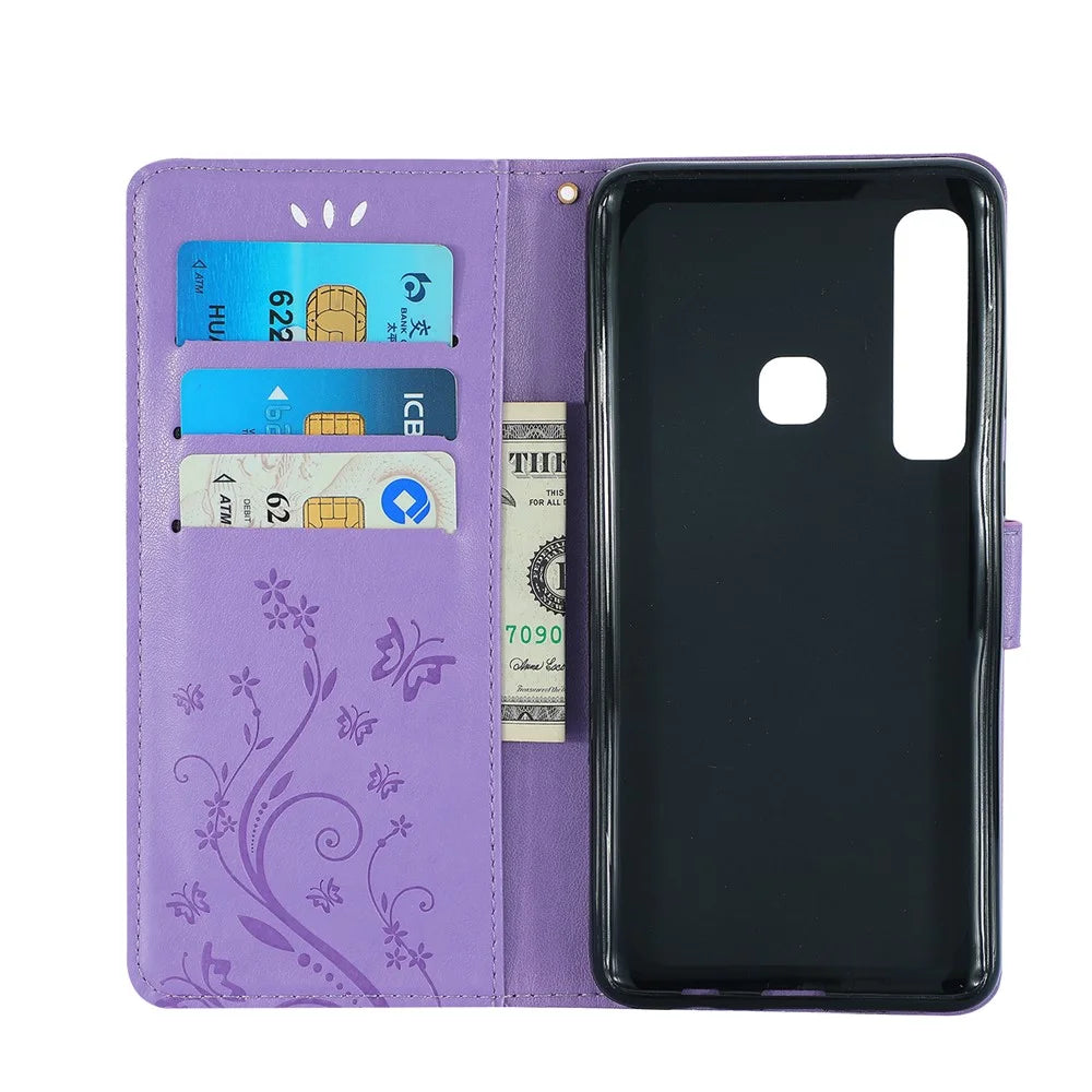 Imprint Butterfly Flower Stand Wallet Leather Cellphone Case for Samsung Galaxy A9 (2018)/A9 Star Pro/A9s - Purple - 3