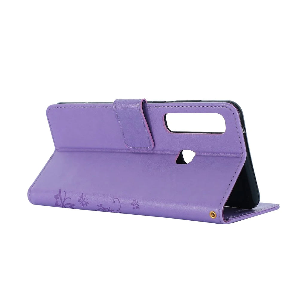 Imprint Butterfly Flower Stand Wallet Leather Cellphone Case for Samsung Galaxy A9 (2018)/A9 Star Pro/A9s - Purple - 4