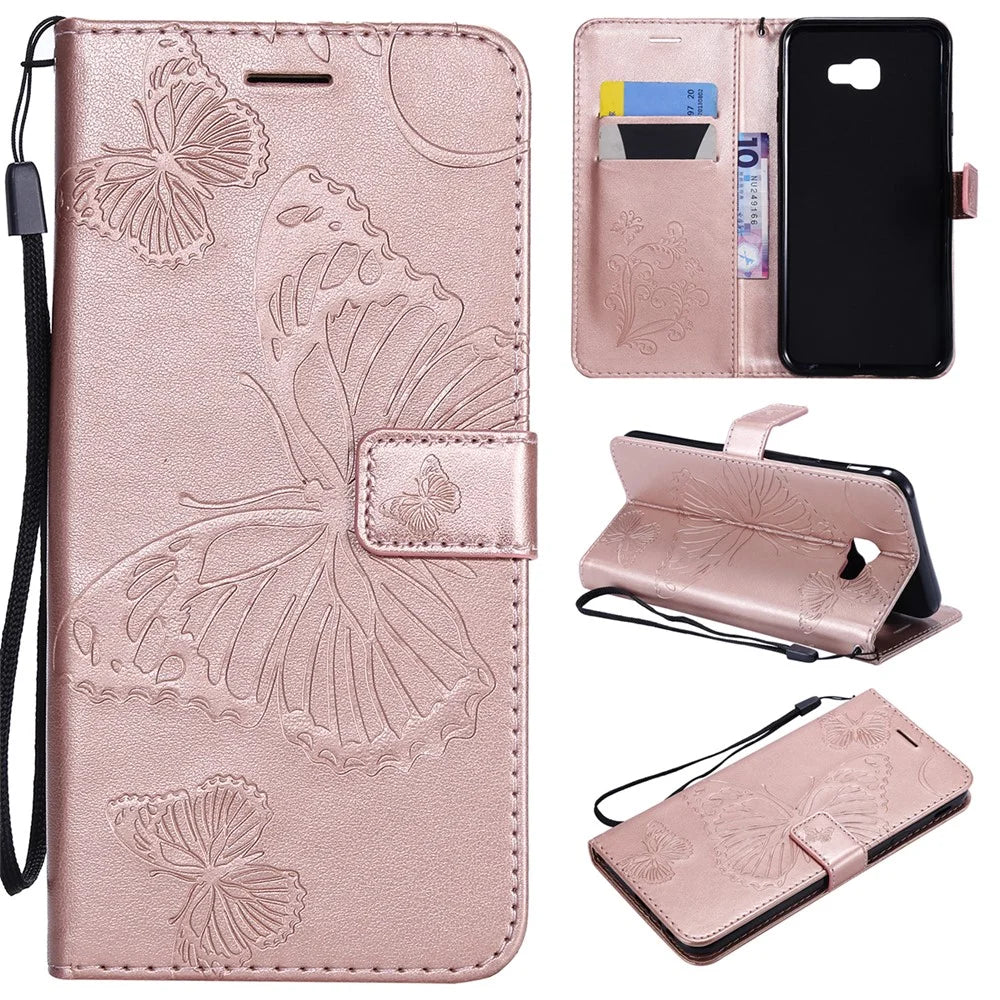 For Samsung Galaxy J4+ J415 / J4 Prime Wallet Case Floral Butterfly Imprinted Leather Phone Cover Stand - Rose Gold - 1
