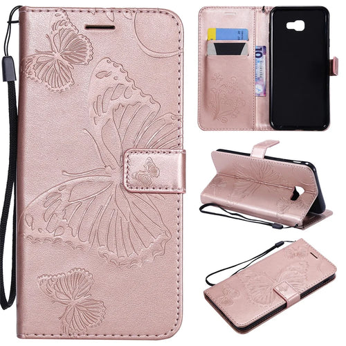 For Samsung Galaxy J4+ J415 / J4 Prime Wallet Case Floral Butterfly Imprinted Leather Phone Cover Stand - Rose Gold - 1