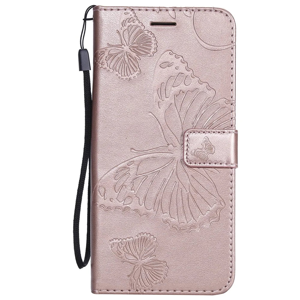 For Samsung Galaxy J4+ J415 / J4 Prime Wallet Case Floral Butterfly Imprinted Leather Phone Cover Stand - Rose Gold - 2