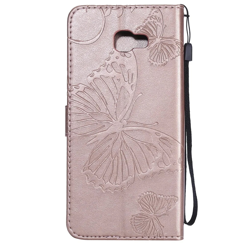 For Samsung Galaxy J4+ J415 / J4 Prime Wallet Case Floral Butterfly Imprinted Leather Phone Cover Stand - Rose Gold - 3