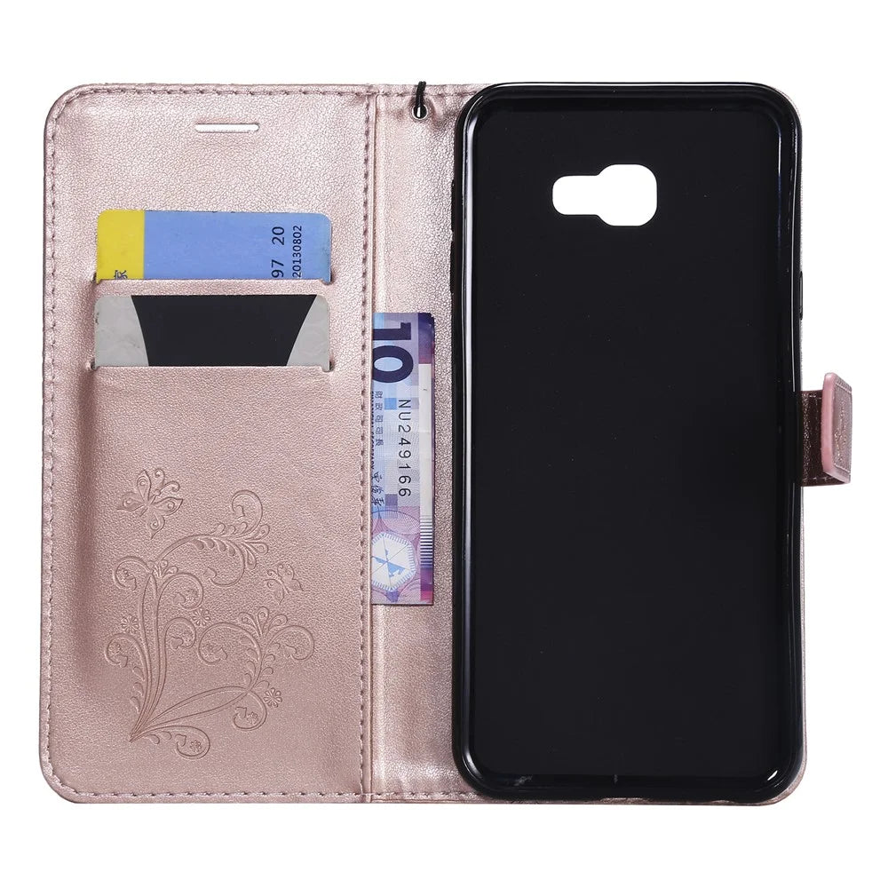 For Samsung Galaxy J4+ J415 / J4 Prime Wallet Case Floral Butterfly Imprinted Leather Phone Cover Stand - Rose Gold - 4