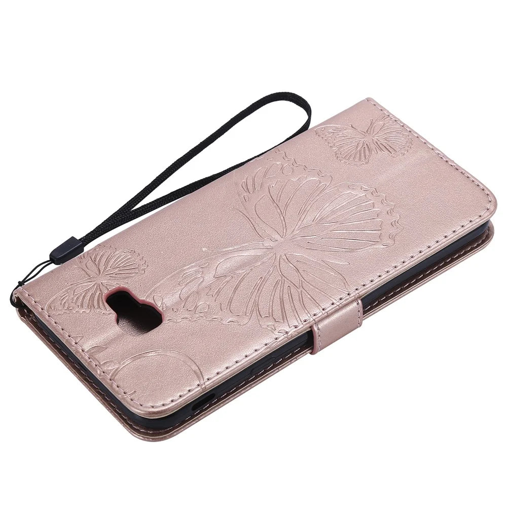 For Samsung Galaxy J4+ J415 / J4 Prime Wallet Case Floral Butterfly Imprinted Leather Phone Cover Stand - Rose Gold - 5