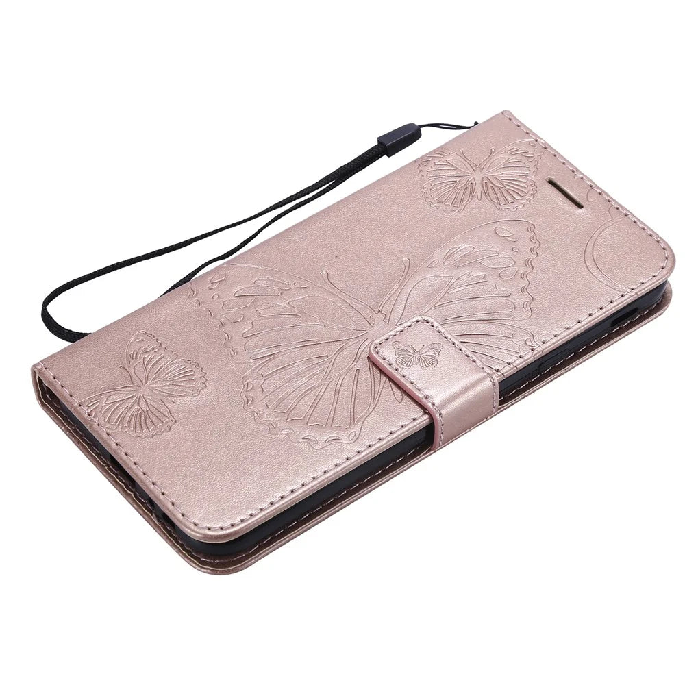 For Samsung Galaxy J4+ J415 / J4 Prime Wallet Case Floral Butterfly Imprinted Leather Phone Cover Stand - Rose Gold - 6
