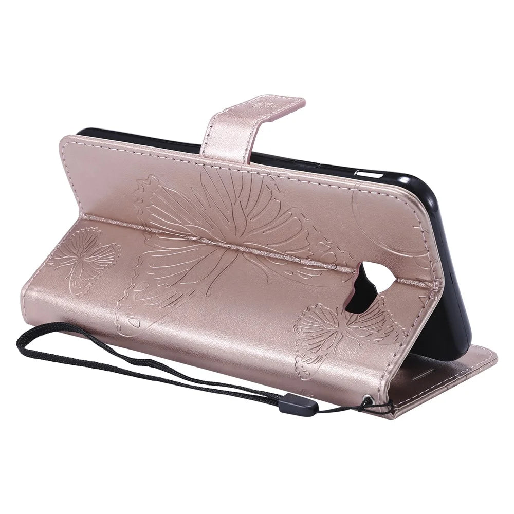 For Samsung Galaxy J4+ J415 / J4 Prime Wallet Case Floral Butterfly Imprinted Leather Phone Cover Stand - Rose Gold - 7