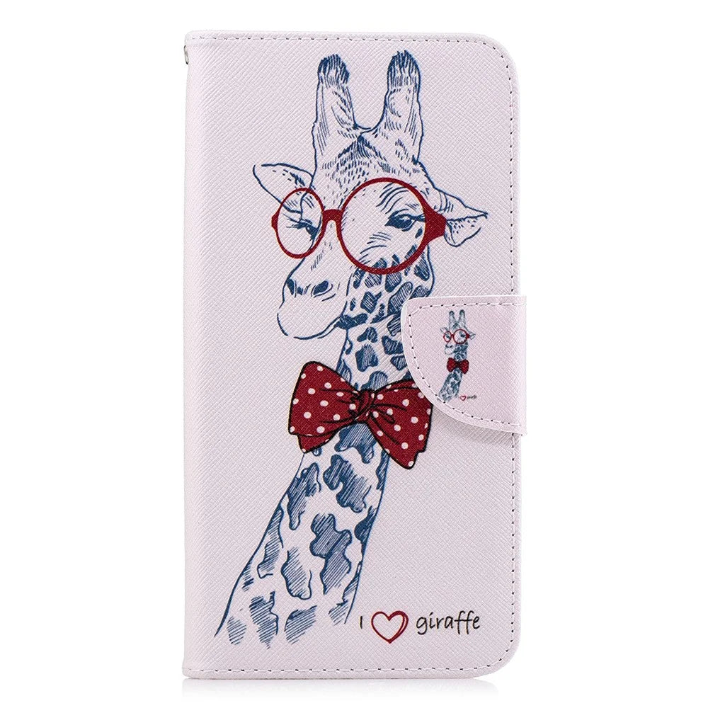 Pattern Printing PU Leather Flip Protection Cover for Samsung Galaxy A7 (2018) A750 - Giraffe Wearing Glasses - 2