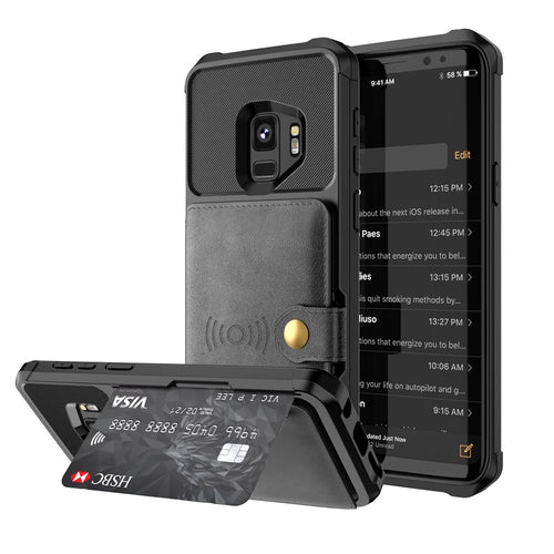 PU Leather Coated TPU Wallet Kickstand Casing with Built-in Magnetic Sheet for Samsung Galaxy S9 - Black - 1