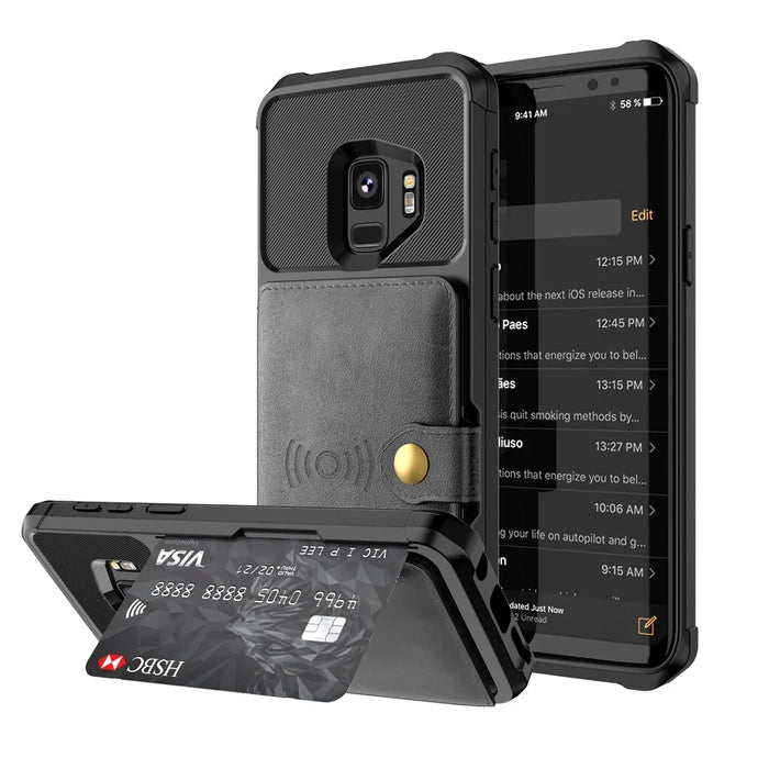 PU Leather Coated TPU Wallet Kickstand Casing with Built-in Magnetic Sheet for Samsung Galaxy S9 - Black - 1