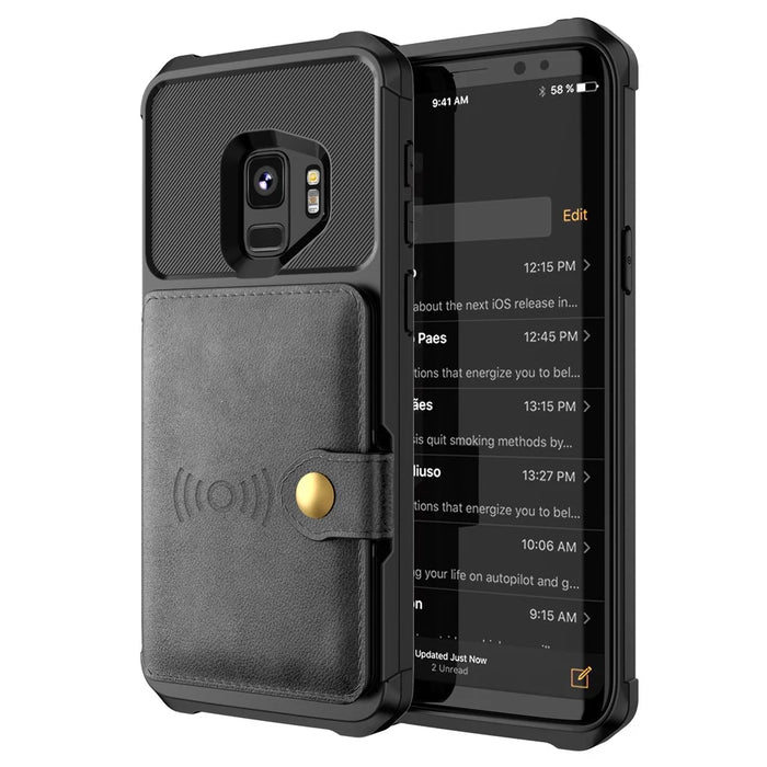 PU Leather Coated TPU Wallet Kickstand Casing with Built-in Magnetic Sheet for Samsung Galaxy S9 - Black - 2