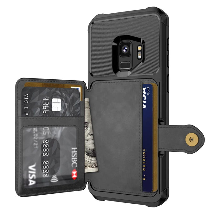 PU Leather Coated TPU Wallet Kickstand Casing with Built-in Magnetic Sheet for Samsung Galaxy S9 - Black - 3