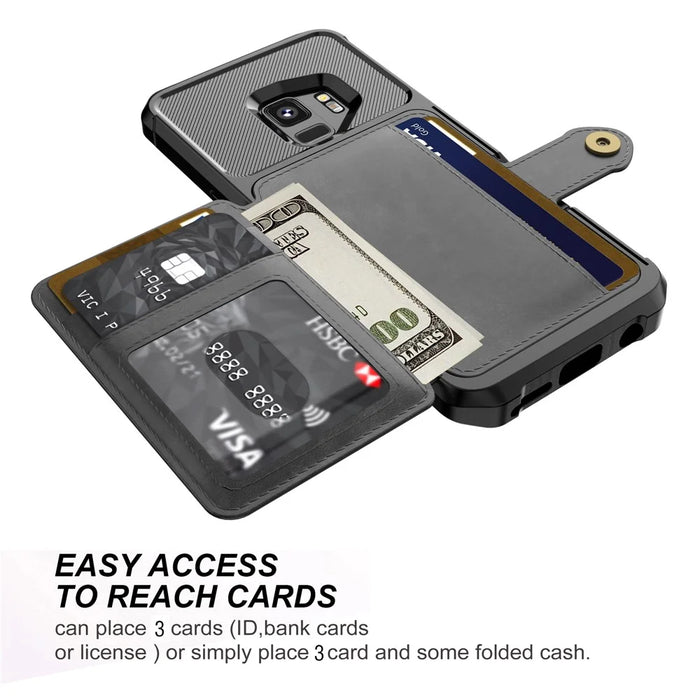 PU Leather Coated TPU Wallet Kickstand Casing with Built-in Magnetic Sheet for Samsung Galaxy S9 - Black - 4