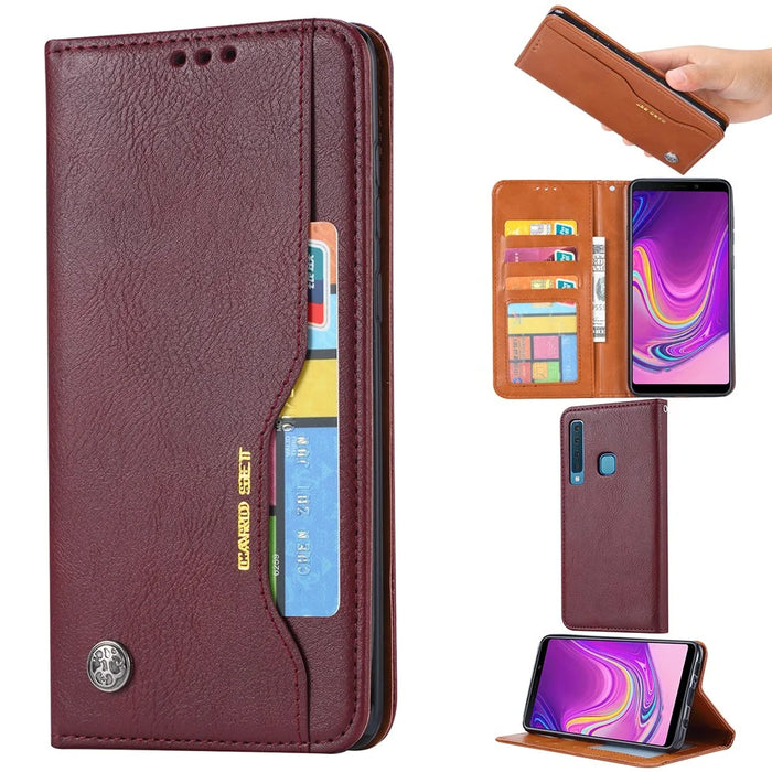 Auto-absorbed PU Leather Mobile Shell for Samsung Galaxy A9 (2018)/A9 Star Pro/A9s - Wine Red - 1