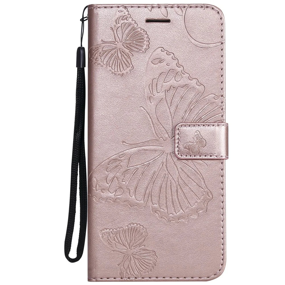 For Samsung Galaxy J6+ J610F / J6 Prime Wallet Case Floral Butterfly Imprinted Leather Phone Cover Stand - Rose Gold - 2