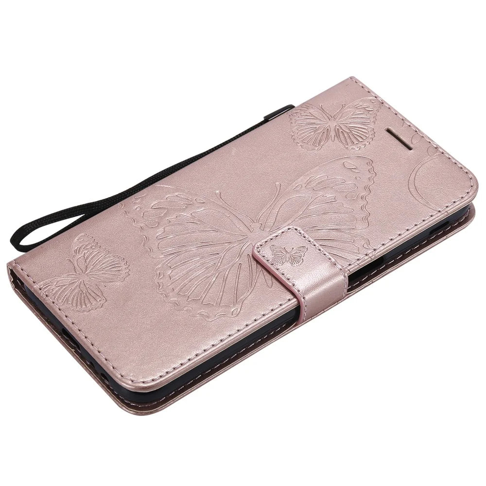 For Samsung Galaxy J6+ J610F / J6 Prime Wallet Case Floral Butterfly Imprinted Leather Phone Cover Stand - Rose Gold - 5