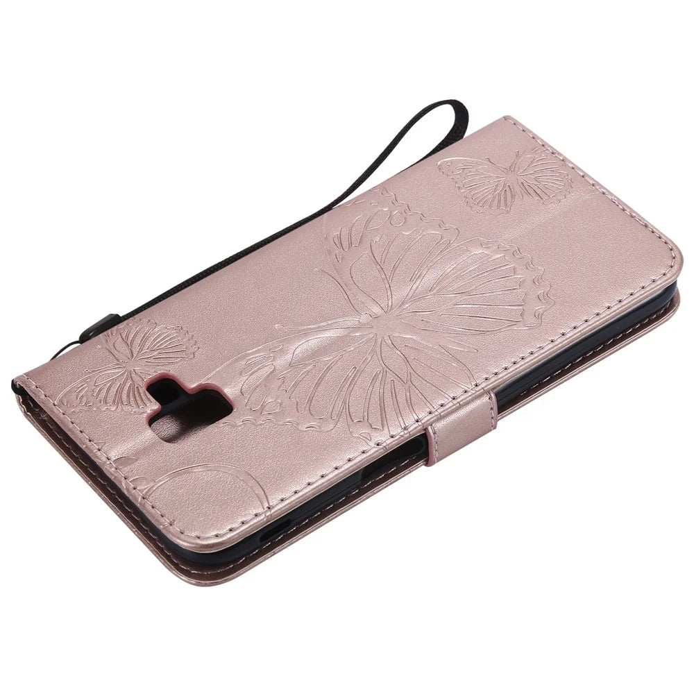 For Samsung Galaxy J6+ J610F / J6 Prime Wallet Case Floral Butterfly Imprinted Leather Phone Cover Stand - Rose Gold - 6