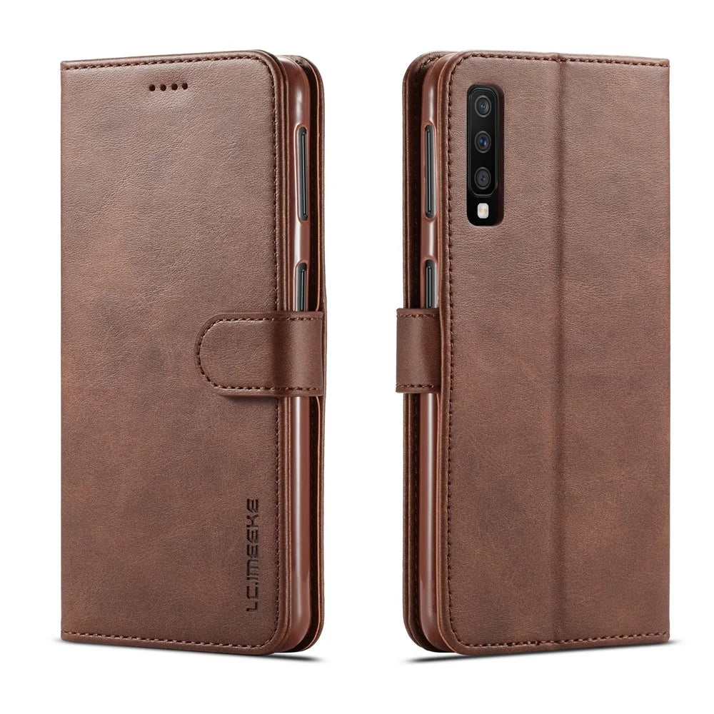 LC.IMEEKE Wallet Leather Stand Case for Samsung Galaxy A7 (2018) - Coffee - 1