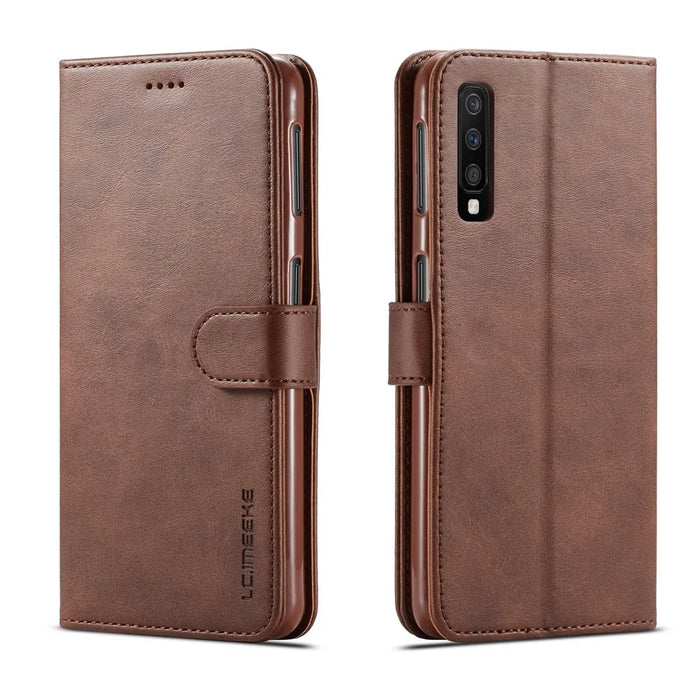 LC.IMEEKE Wallet Leather Stand Case for Samsung Galaxy A7 (2018) - Coffee - 1