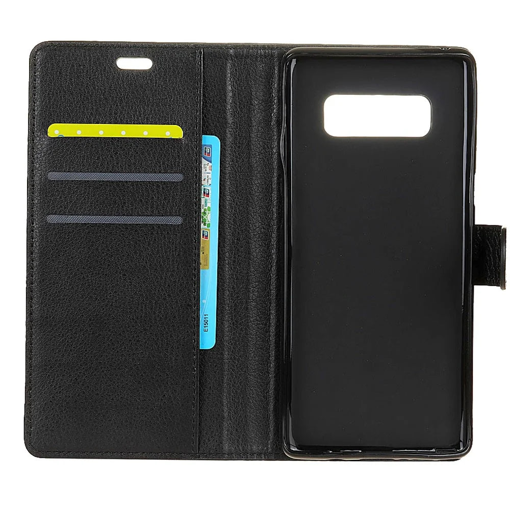 For Samsung Galaxy S10e Litchi Skin PU Leather Wallet Case - Black - 3