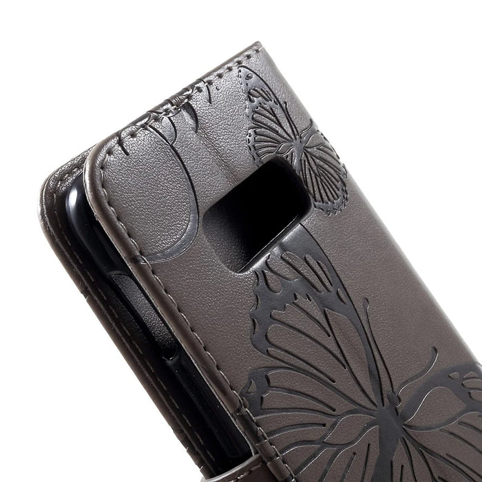 For Samsung Galaxy S10e Wallet Case Floral Butterfly Imprinted Leather Phone Cover Stand - Grey - 7