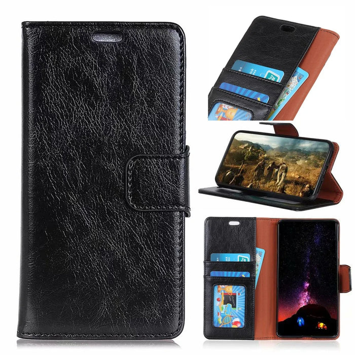 Textured Split Leather Wallet Magnetic Case for Samsung Galaxy S10 Plus - Black - 1