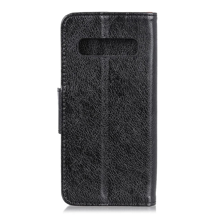 Textured Split Leather Wallet Magnetic Case for Samsung Galaxy S10 Plus - Black - 3
