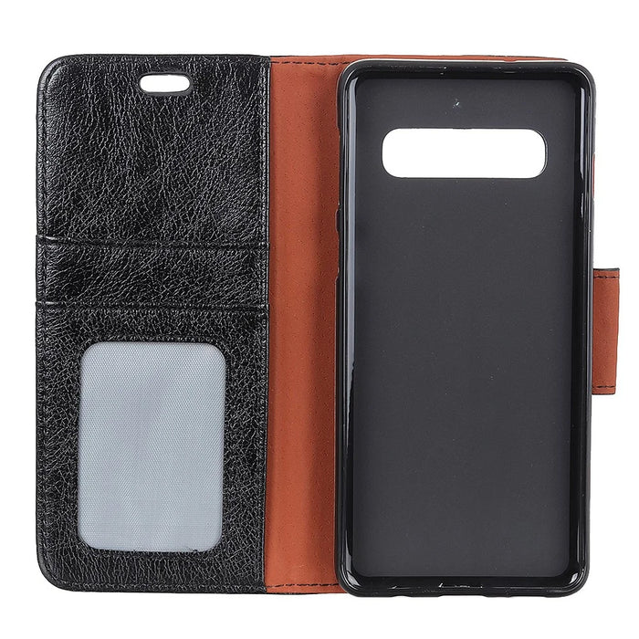 Textured Split Leather Wallet Magnetic Case for Samsung Galaxy S10 Plus - Black - 4