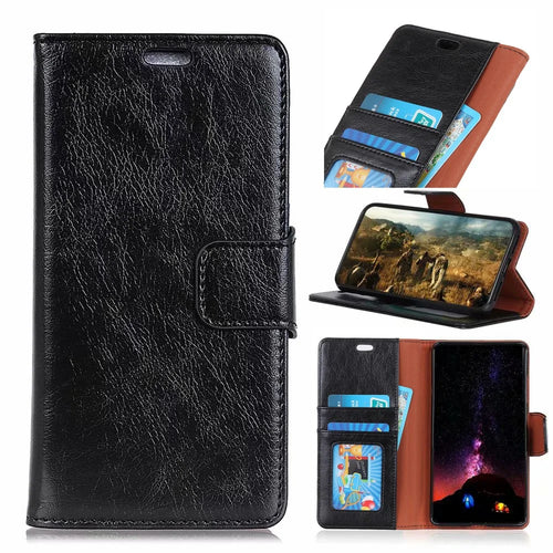 Textured Split Leather Wallet Case for Samsung Galaxy S10 - Black - 1