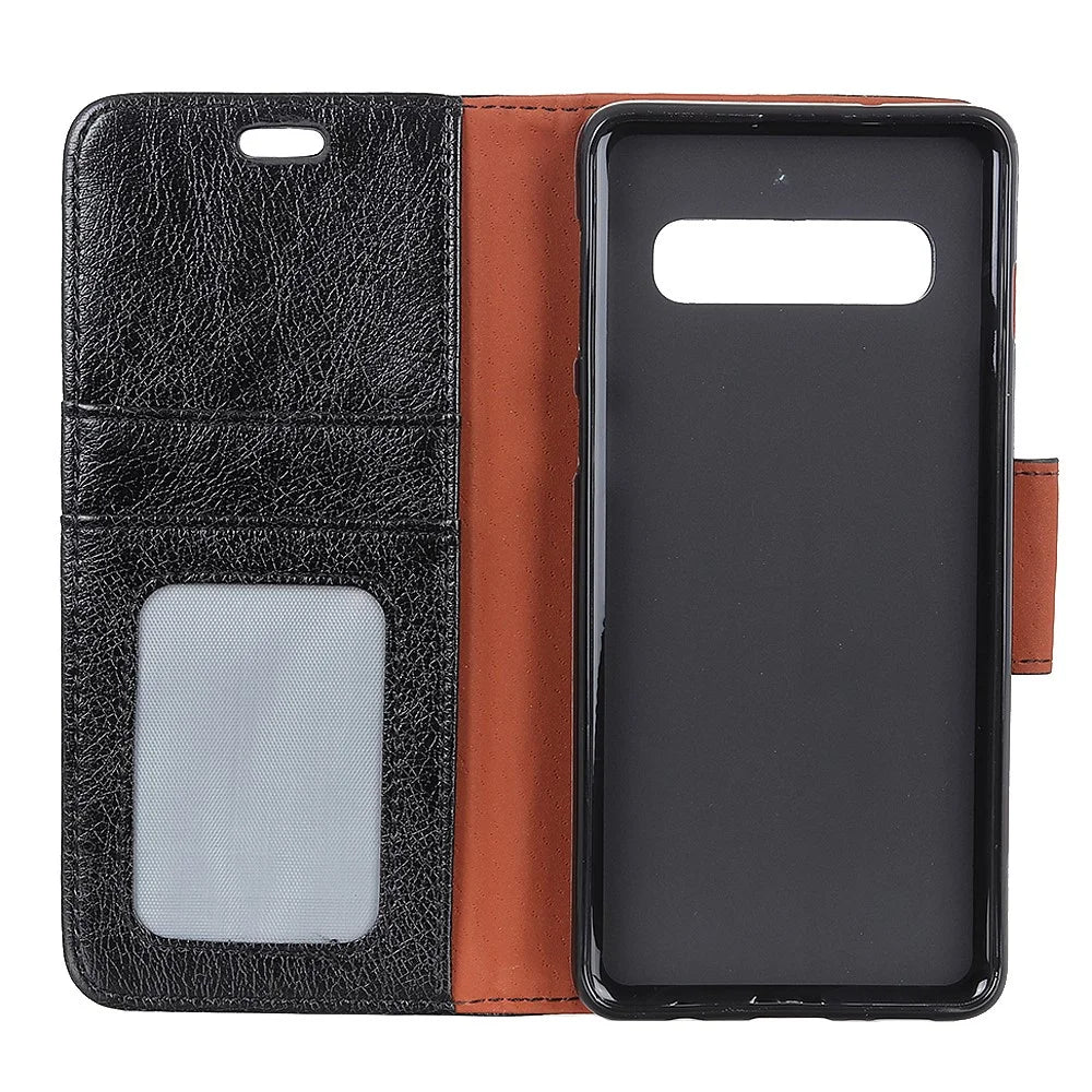 Textured Split Leather Wallet Case for Samsung Galaxy S10 - Black - 4