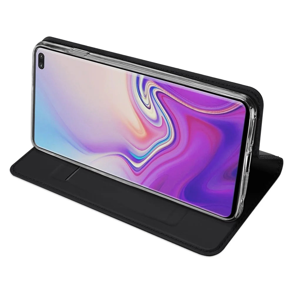 DUX DUCIS Skin Pro Series for Samsung Galaxy S10 Plus PU Leather Card Holder Phone Casing with Stand - Black - 5