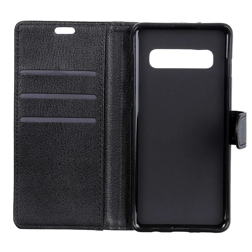Litchi Texture Leather Wallet Stand Flip Case for Samsung Galaxy S10 Plus - Black - 5