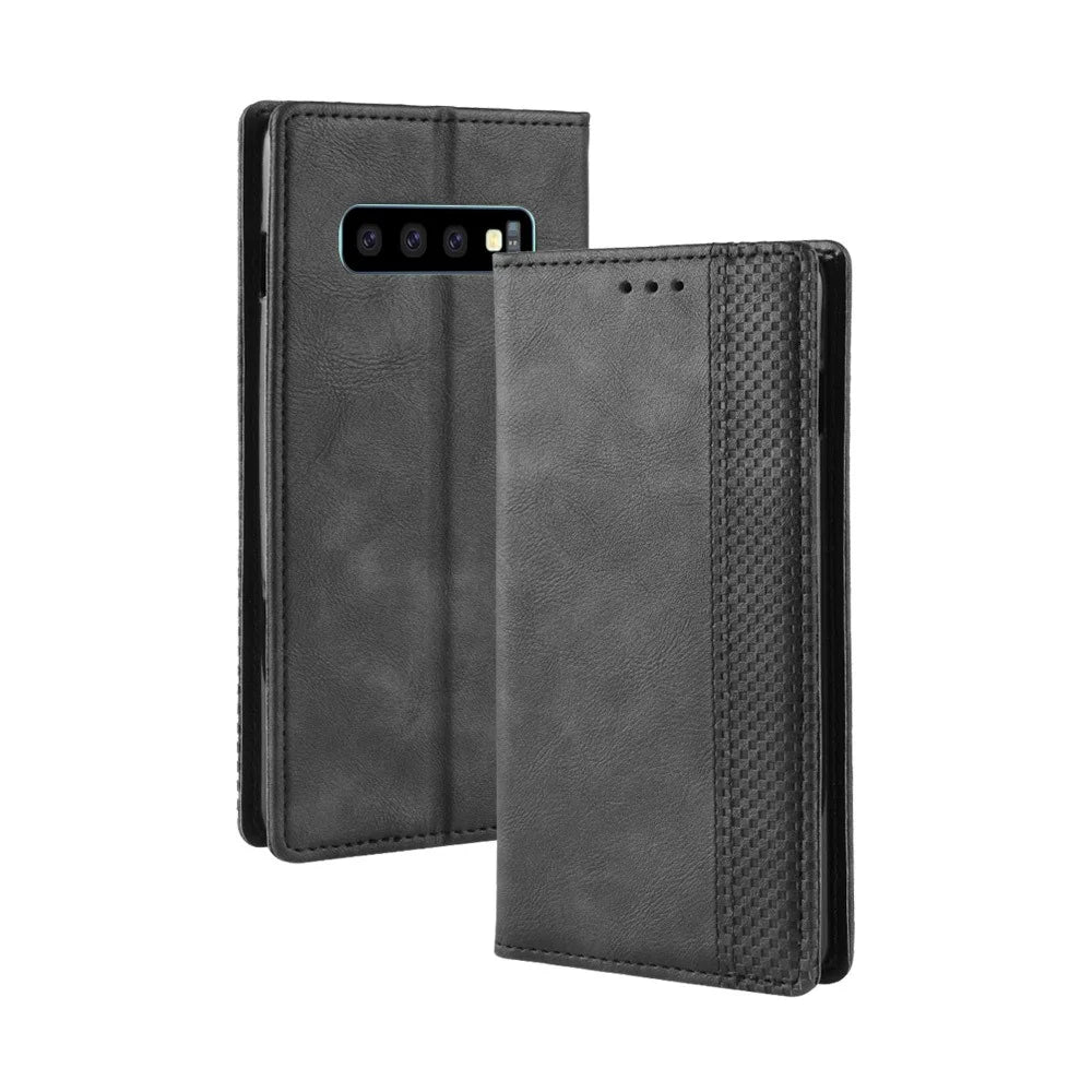 Vintage Style Wallet Leather Stand Cover for Samsung Galaxy S10 Cell Phone Case Cover - Black - 2