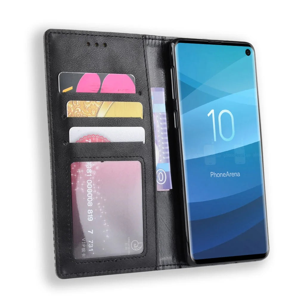 Vintage Style Wallet Leather Stand Cover for Samsung Galaxy S10 Cell Phone Case Cover - Black - 5