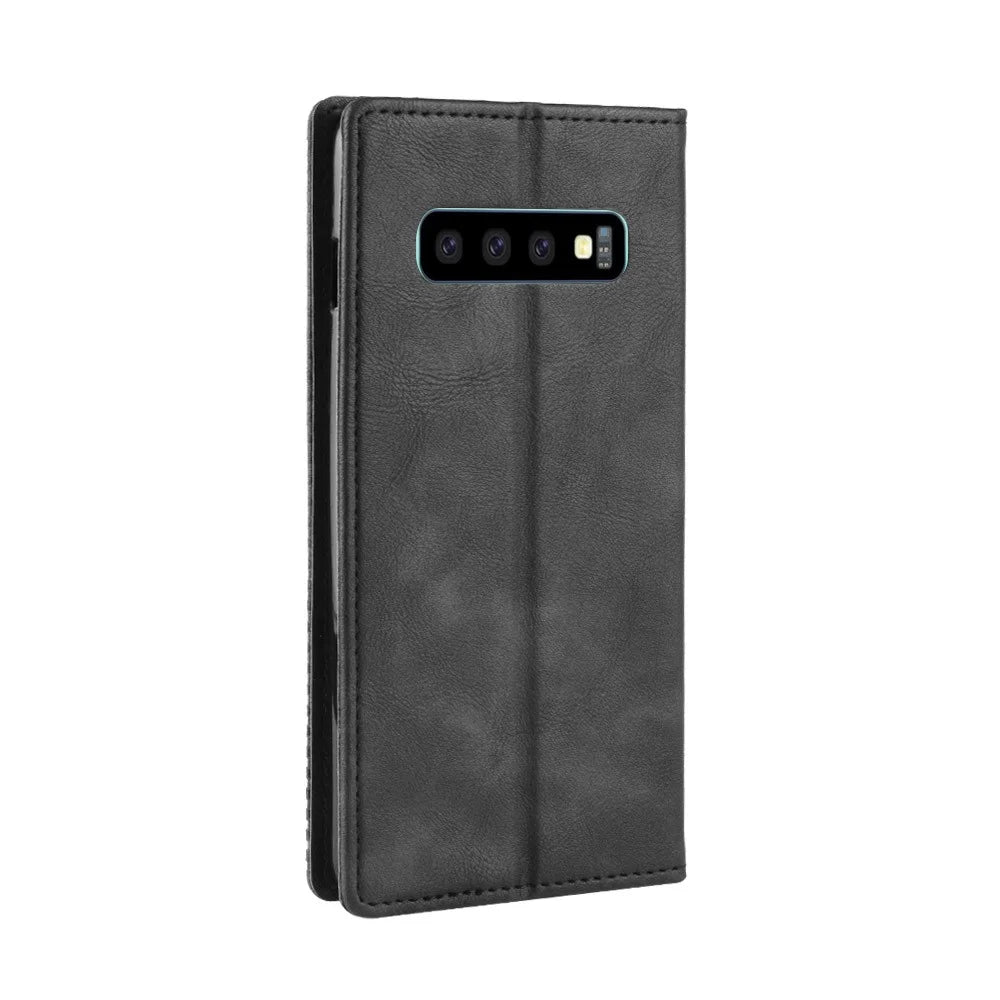 Vintage Style Wallet Leather Stand Cover for Samsung Galaxy S10 Cell Phone Case Cover - Black - 7