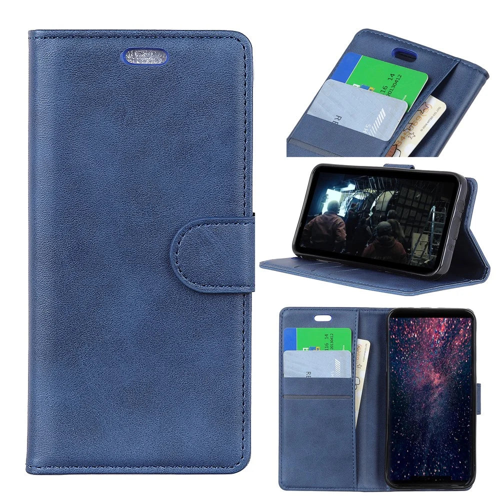 For Samsung Galaxy S10 Matte PU Leather Wallet Magnetic Cellphone Case - Blue - 1