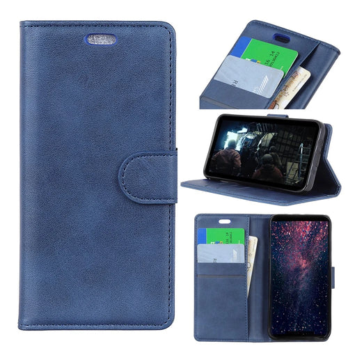 For Samsung Galaxy S10 Matte PU Leather Wallet Magnetic Cellphone Case - Blue - 1