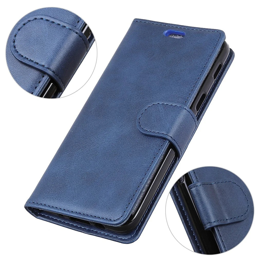 For Samsung Galaxy S10 Matte PU Leather Wallet Magnetic Cellphone Case - Blue - 3