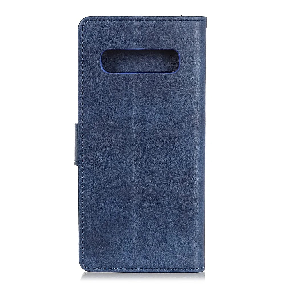 For Samsung Galaxy S10 Matte PU Leather Wallet Magnetic Cellphone Case - Blue - 6