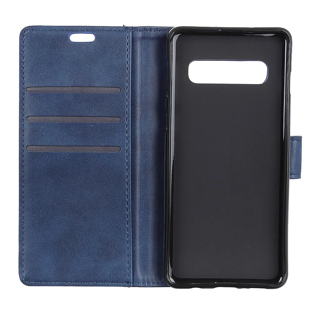 For Samsung Galaxy S10 Matte PU Leather Wallet Magnetic Cellphone Case - Blue - 7