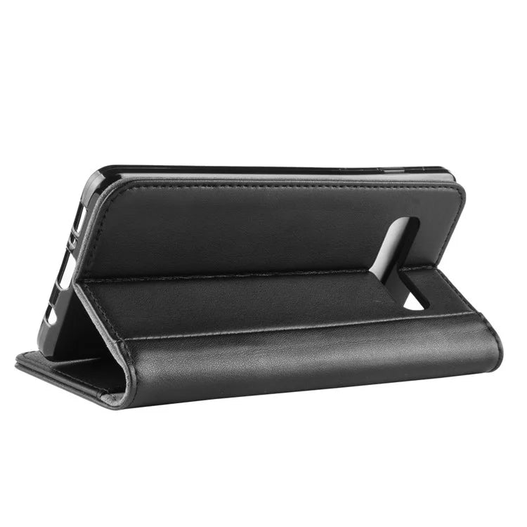 For Samsung Galaxy S10 Plus Phone Cases Genuine Split Leather Wallet Mobile Cover Stand - Black - 7