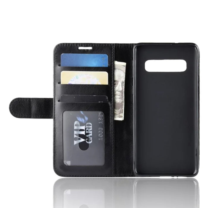 Crazy Horse Wallet Stand Leather Case for Samsung Galaxy S10 - Black - 4
