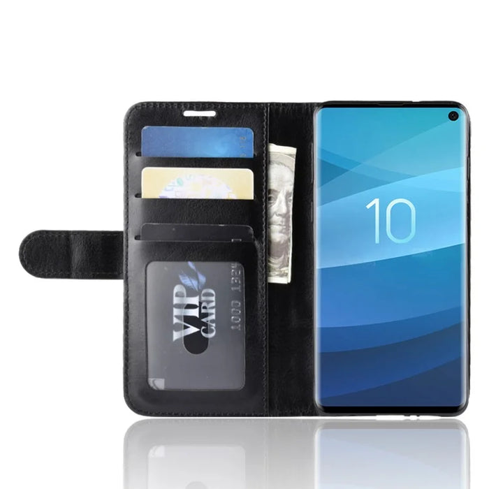 Crazy Horse Wallet Stand Leather Case for Samsung Galaxy S10 - Black - 5