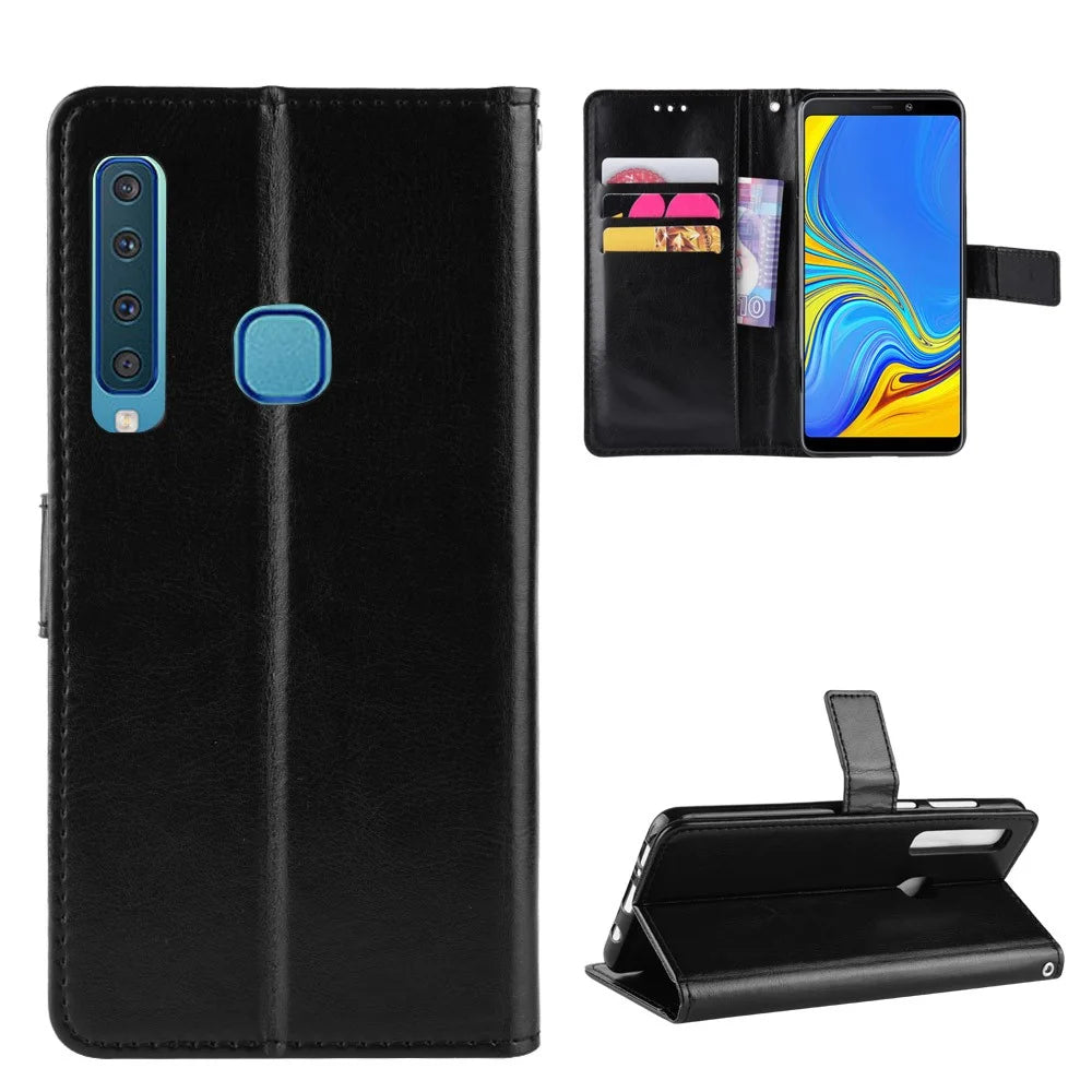 Crazy Horse Leather Wallet Cover for Samsung Galaxy A9 (2018) / A9 Star Pro / A9s - Black - 1