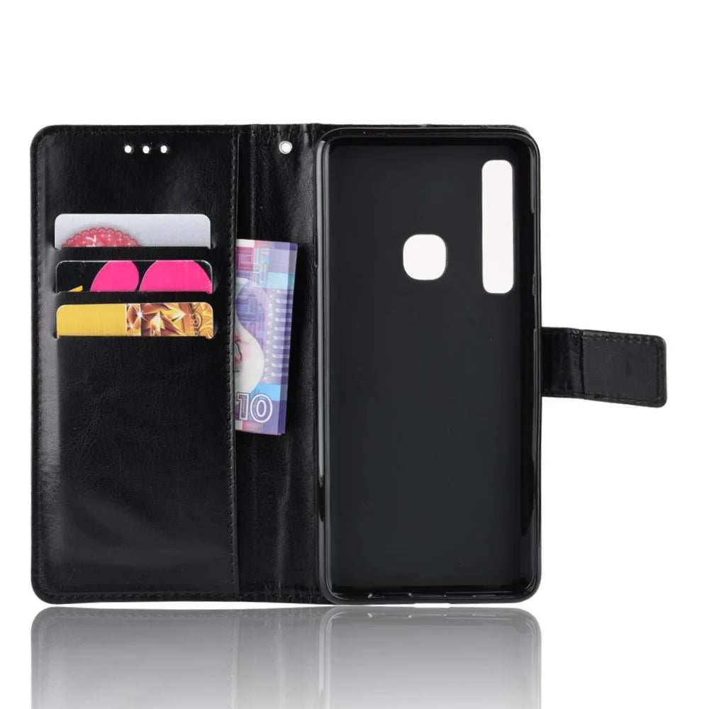 Crazy Horse Leather Wallet Cover for Samsung Galaxy A9 (2018) / A9 Star Pro / A9s - Black - 5