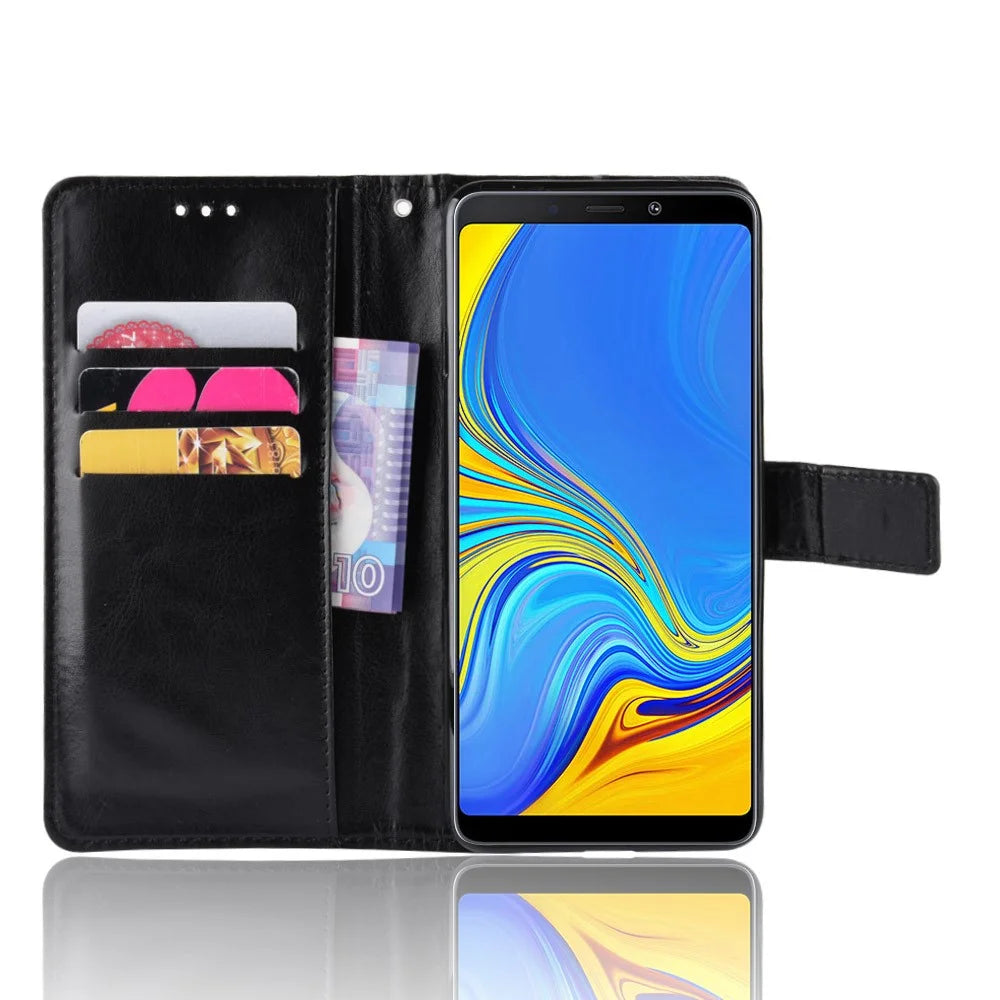 Crazy Horse Leather Wallet Cover for Samsung Galaxy A9 (2018) / A9 Star Pro / A9s - Black - 6