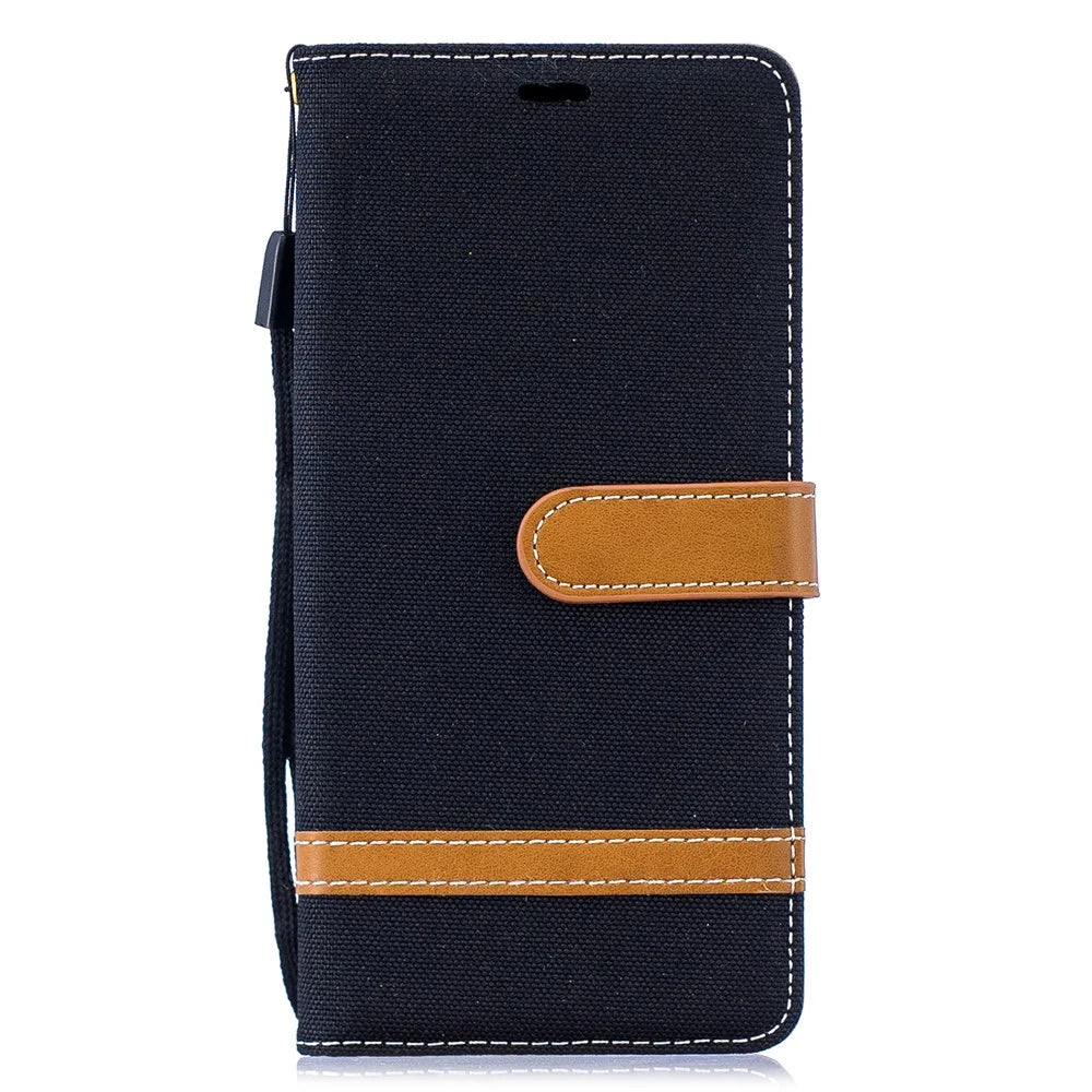 Two-tone Jean Cloth PU Leather Flip Case for Samsung Galaxy S10 Plus - Black - 2