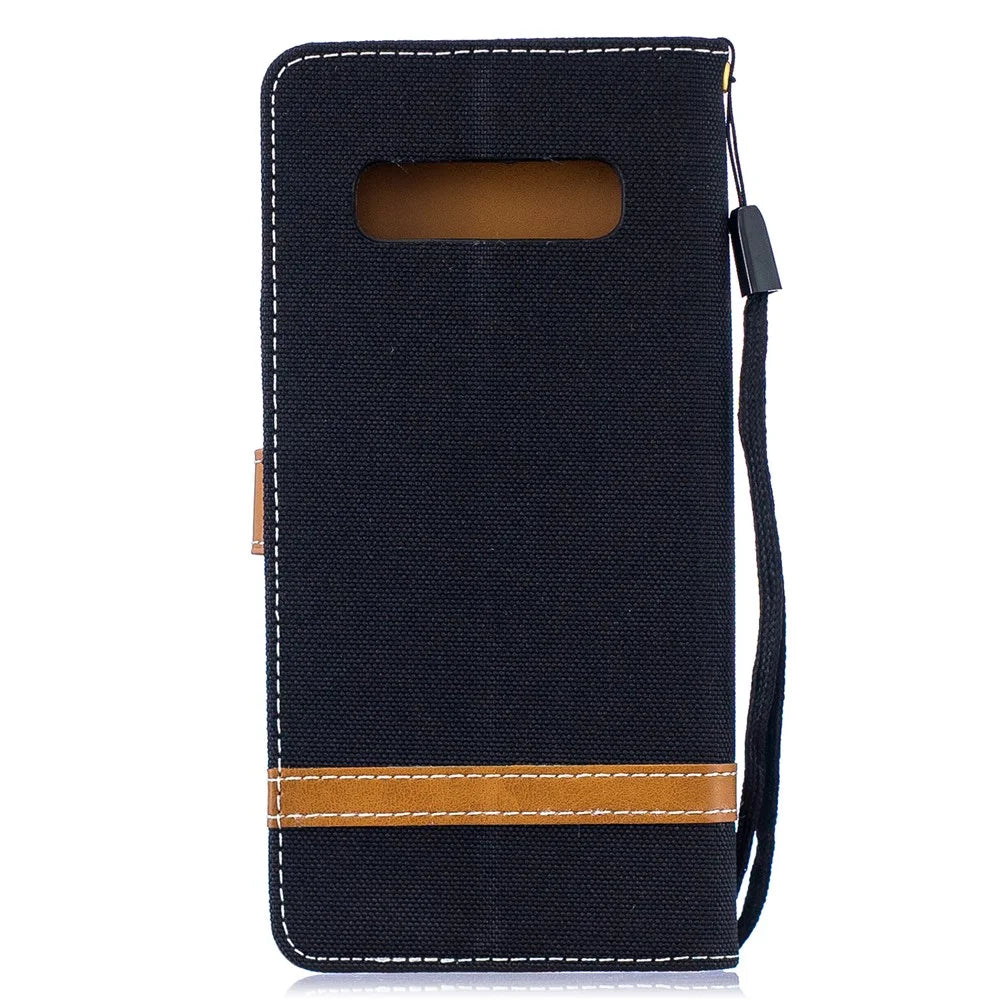 Two-tone Jean Cloth PU Leather Flip Case for Samsung Galaxy S10 Plus - Black - 3