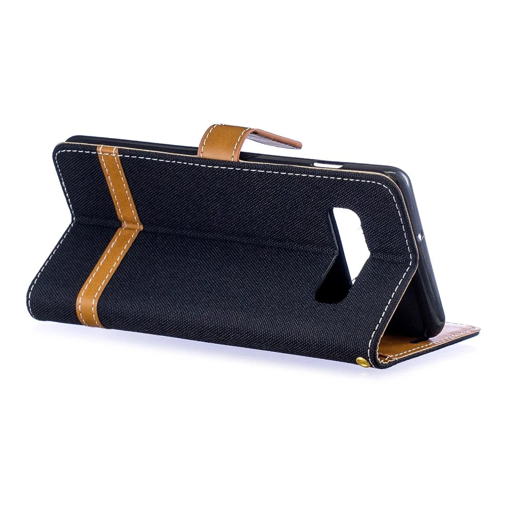 Two-tone Jean Cloth PU Leather Flip Case for Samsung Galaxy S10 Plus - Black - 4