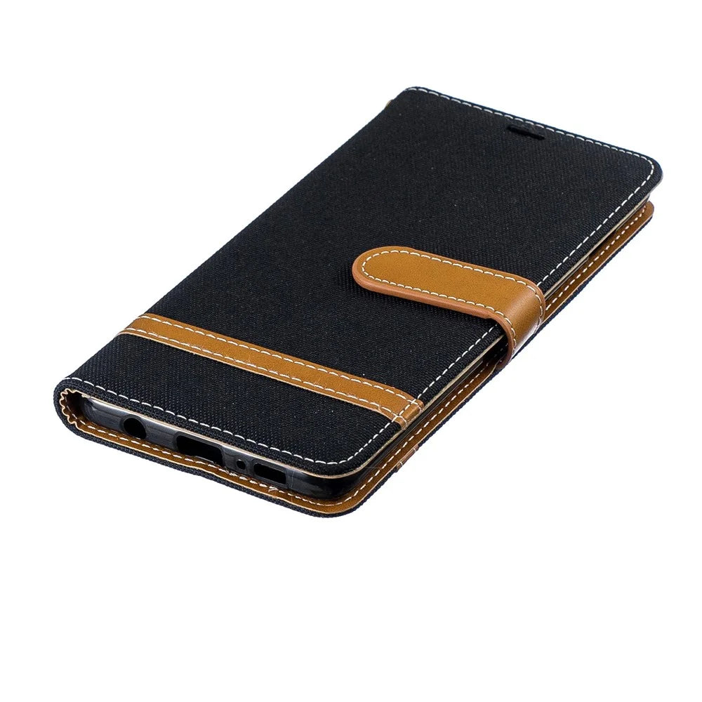 Two-tone Jean Cloth PU Leather Flip Case for Samsung Galaxy S10 Plus - Black - 6